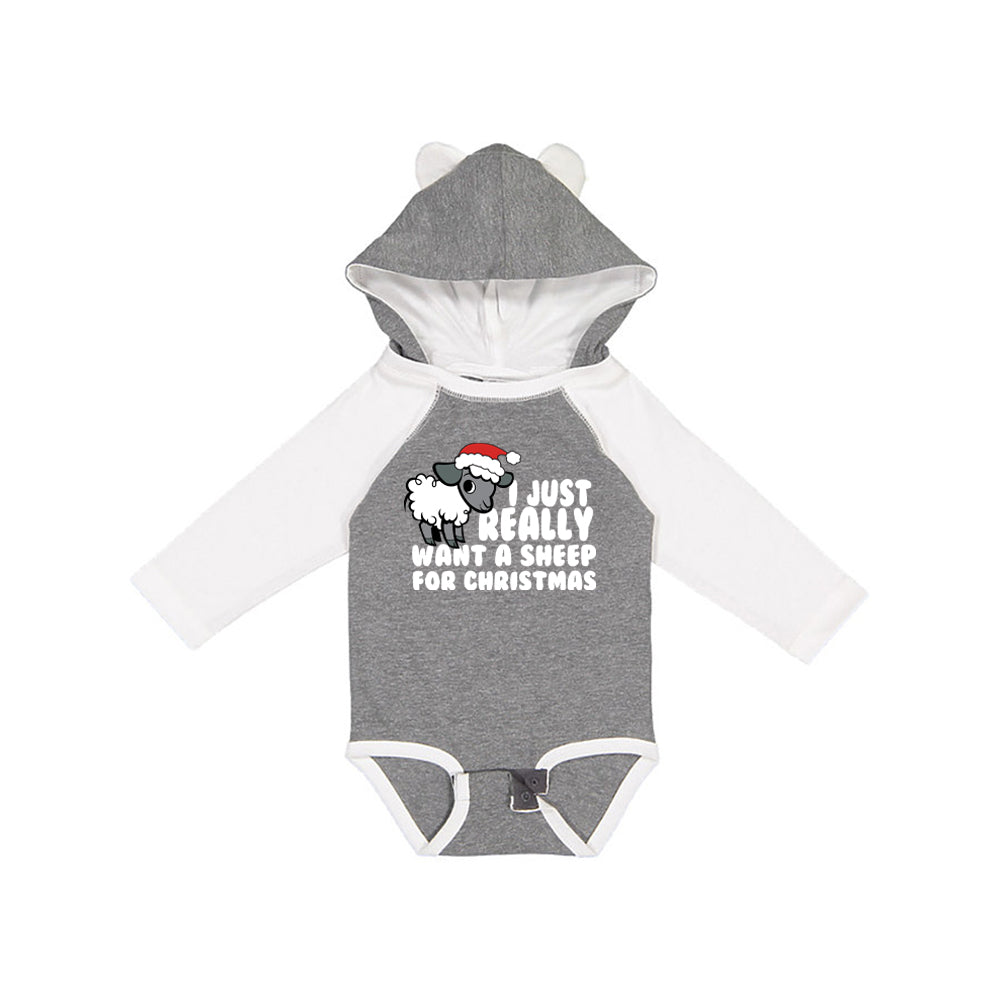 I Just Really Want a Sheep For Christmas Long Sleeve Bodysuit With Ears Infant & Toddler T-Shirts OldGlory.com NB  