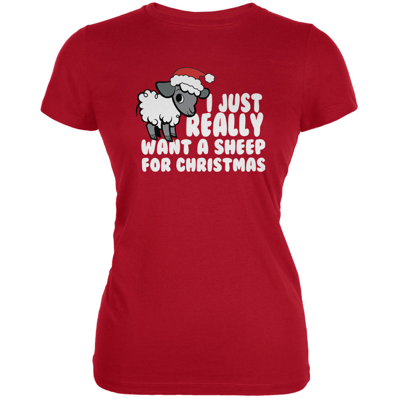 I Just Really Want a Sheep For Christmas Juniors T Shirt Juniors T-Shirts OldGlory.com SM Red 