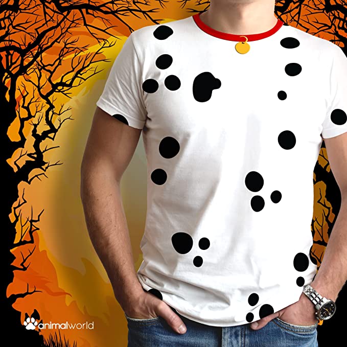 Dog Dalmatian Costume Red Collar All Over Adult T-Shirt Men's T-Shirts Old Glory   