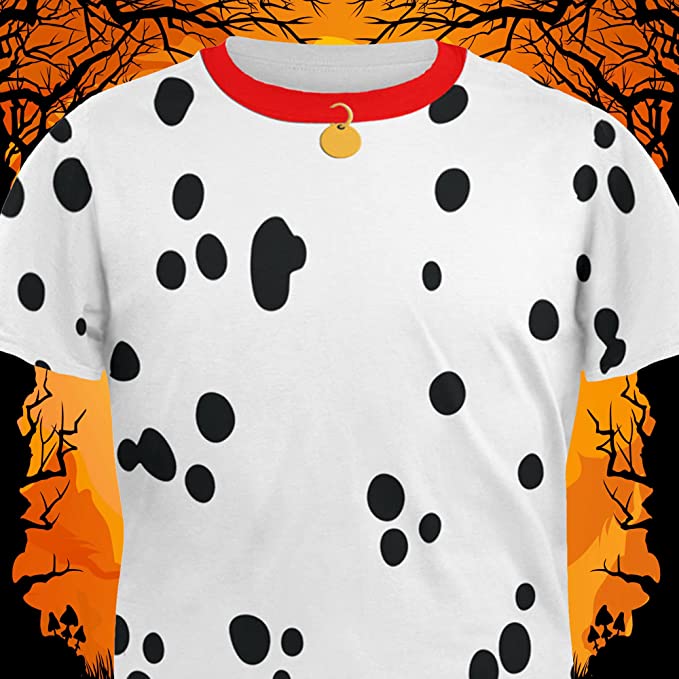 Dog Dalmatian Costume Red Collar All Over Adult T-Shirt Men's T-Shirts Old Glory   