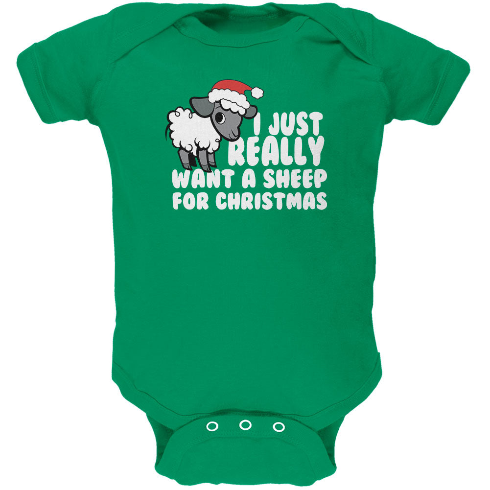 I Just Really Want a Sheep For Christmas Soft Baby One Piece Baby One Piece OldGlory.com NB Irish Green 