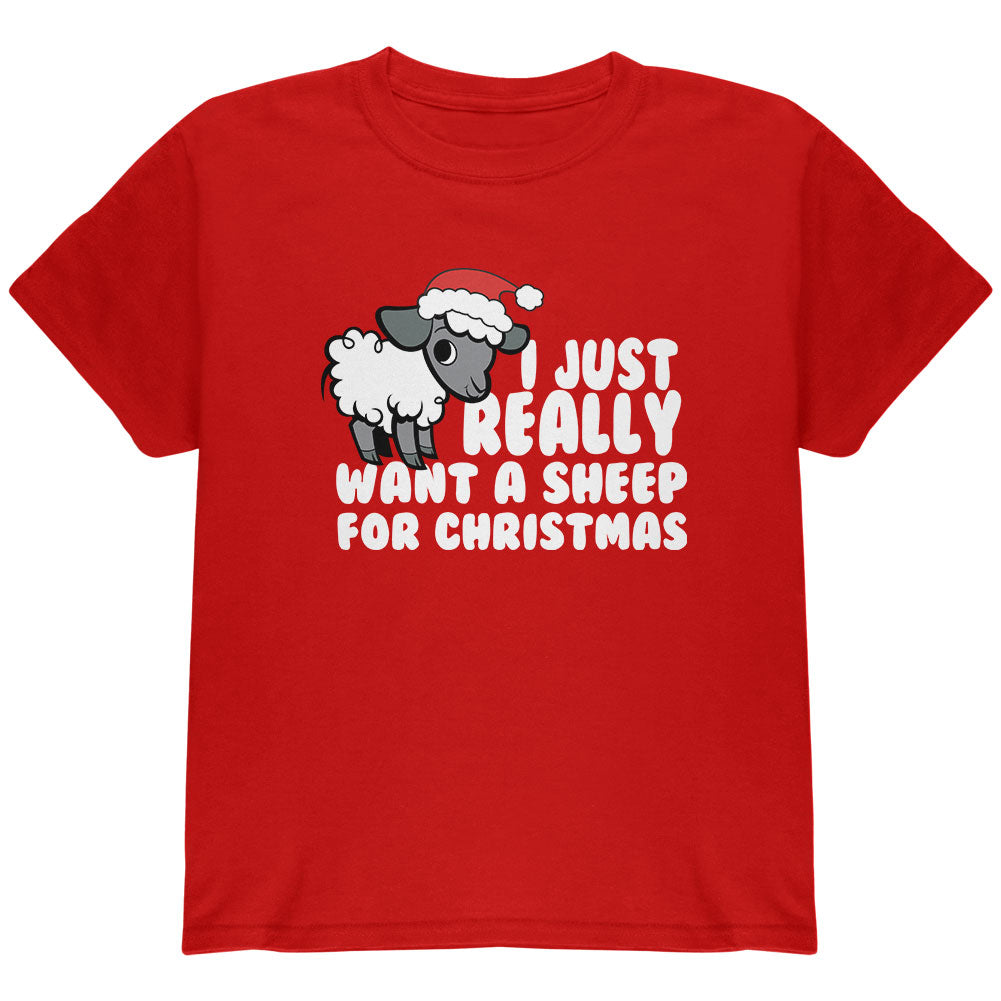 I Just Really Want a Sheep For Christmas Toddler T Shirt Toddler T-Shirts OldGlory.com 2T Red 