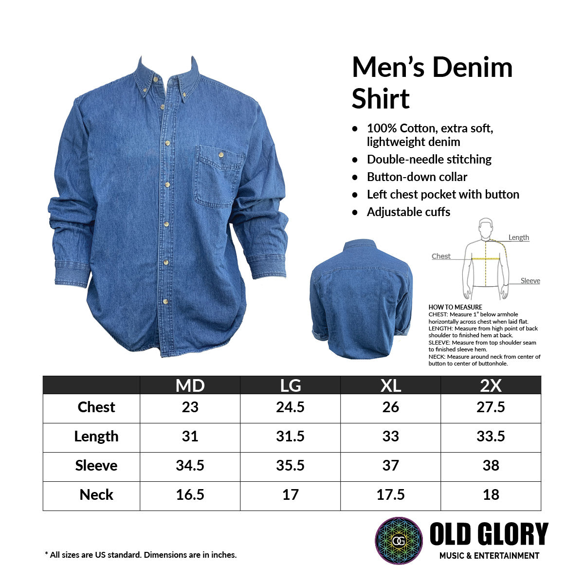 Truman Indigo Mens Denim Button Down Shirt Men's Dress Shirts Old Glory   